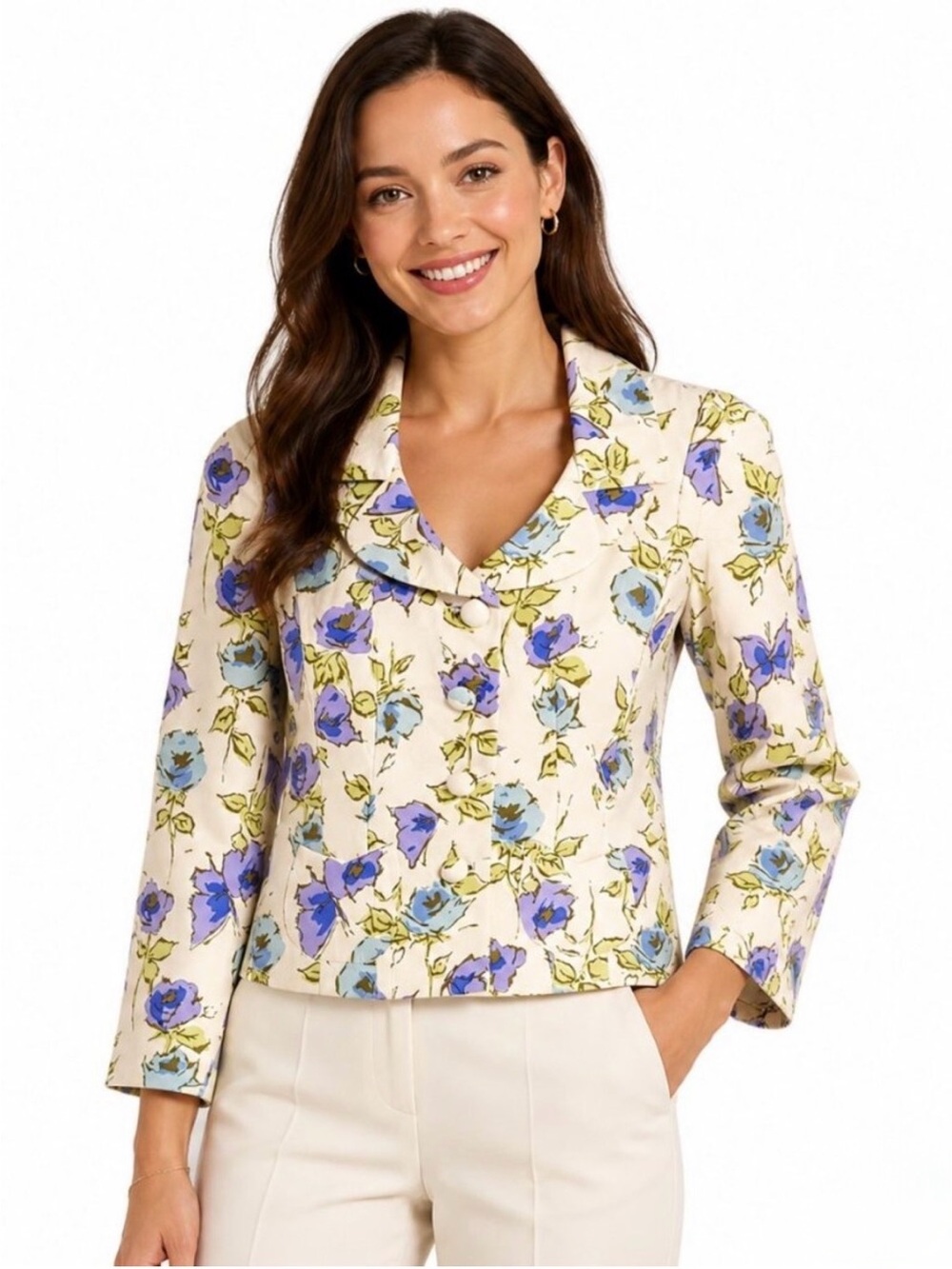 Talbots Elegant 100% Chic Silk Floral Blazer Jacket – Size 8 (NWT) 🎁